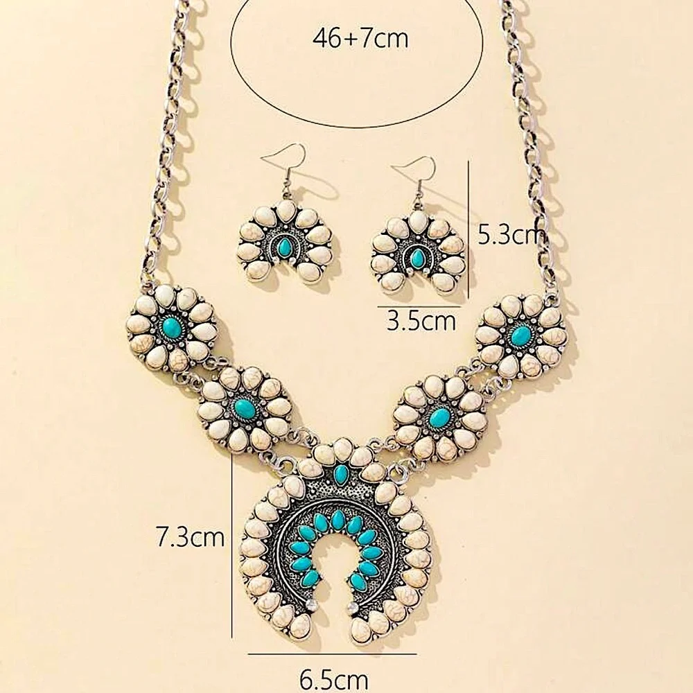 Boho Squash Blossom Turquoise Necklace, Navajo Necklace ,Squash Vintage - Picture 3 of 3